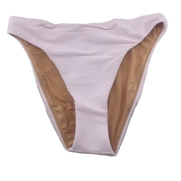 J Crew Ribbed Bikini Bottom Pink High Rise Cheeky Size Small BE808 New - Picture 1 of 5